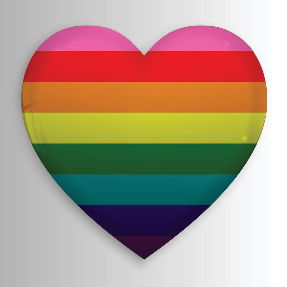 Gay LGBT rainbow flag on glossy heart button. vector