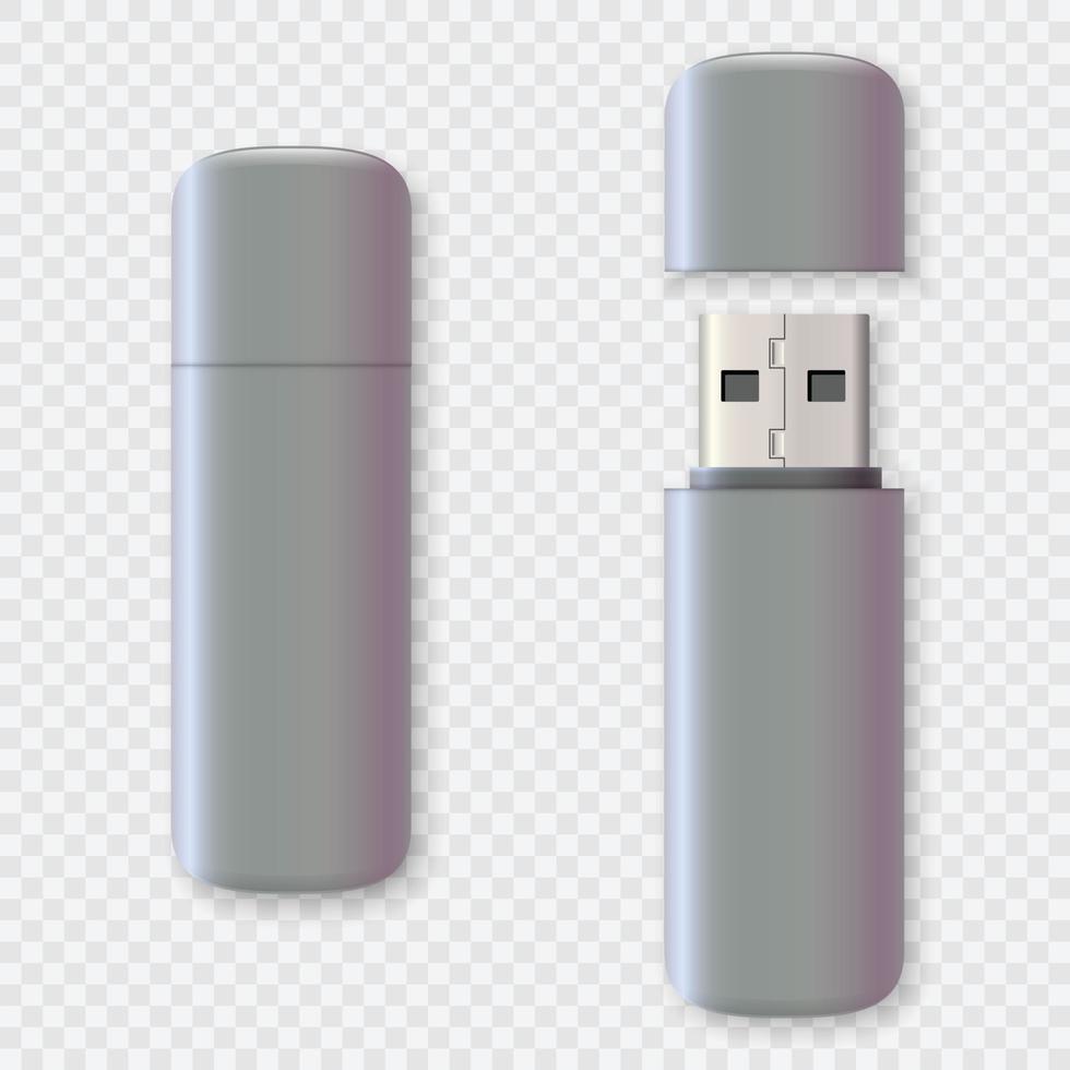 Maqueta de diseño de unidad USB en blanco, renderizado 3d. vector