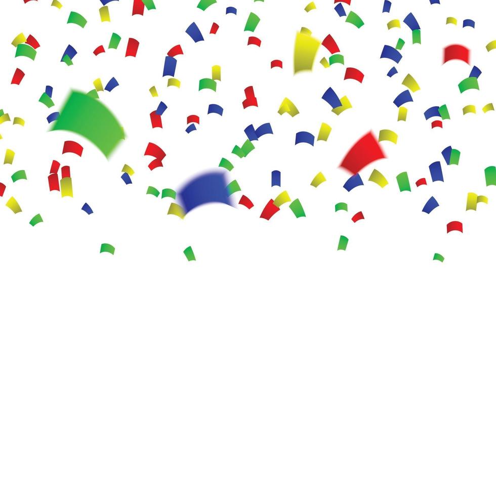 Celebration background template with colorful confetti and ribbons. vector