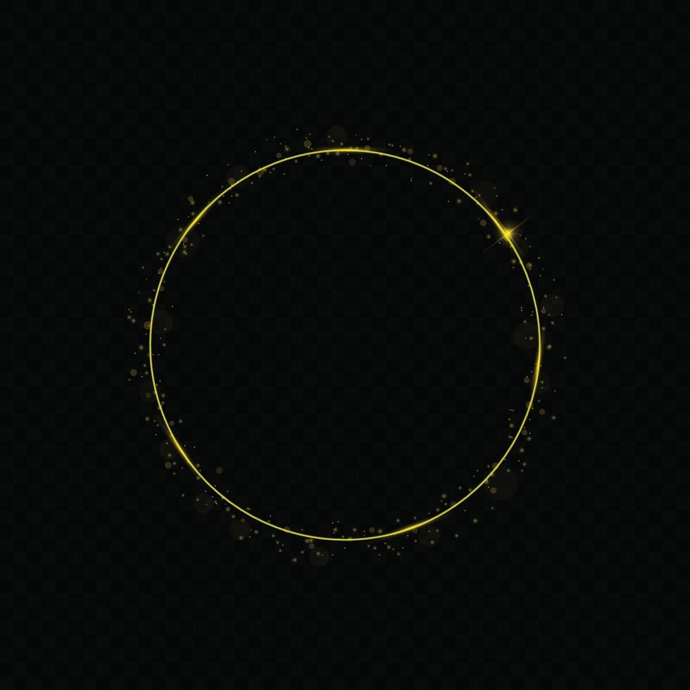 Vector golden frame with lights effects. Shining circle