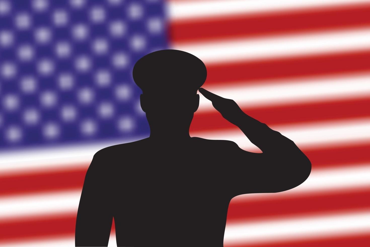 Solder silhouette on blur background with United States flag vector