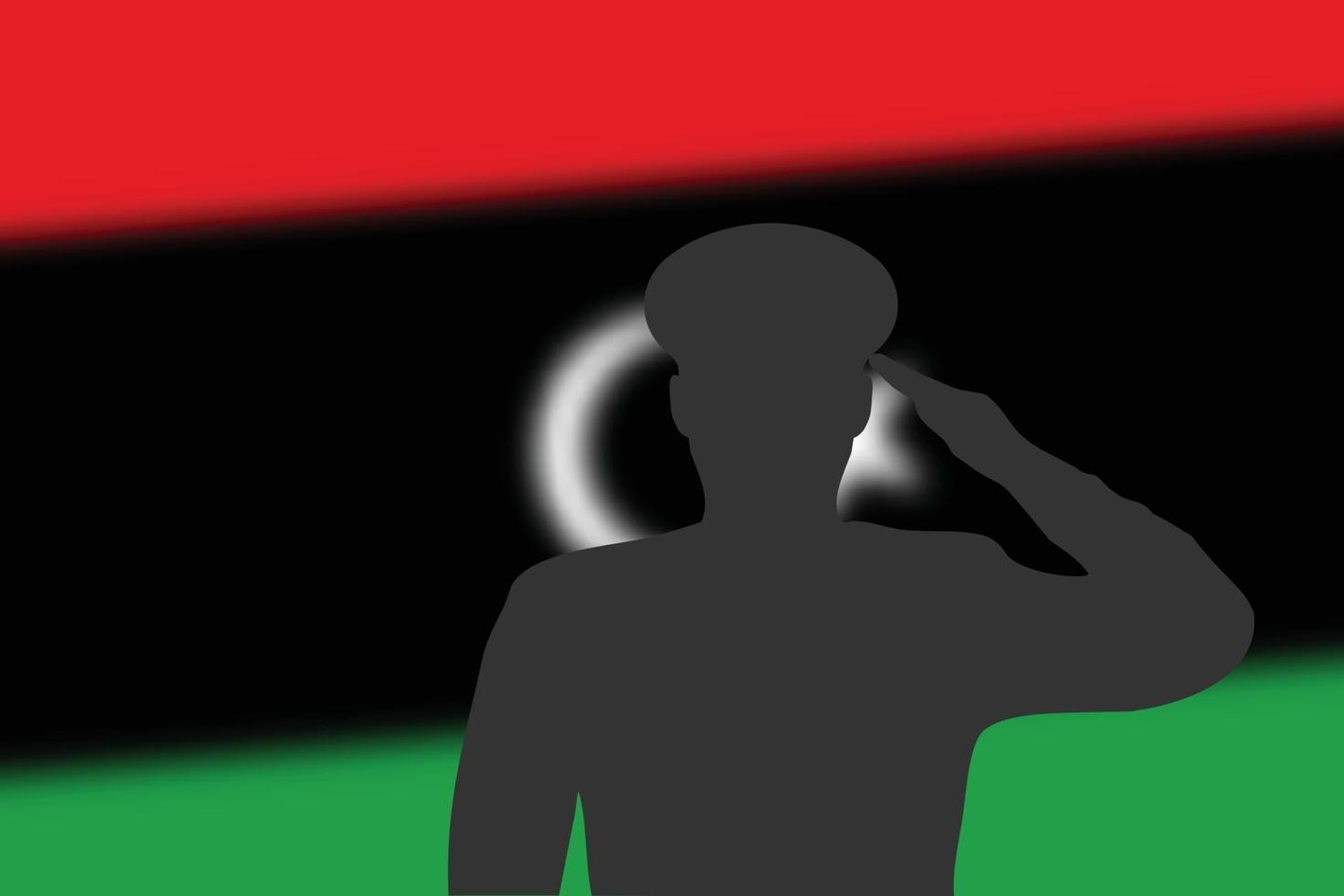 silueta de soldadura sobre fondo borroso con la bandera de libia. vector