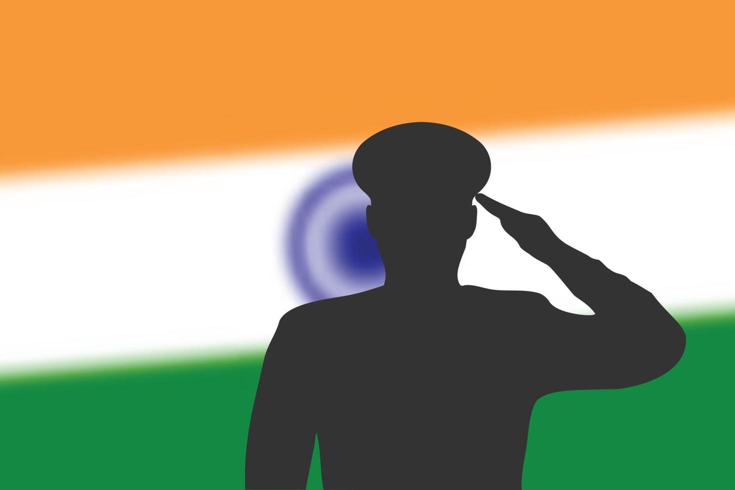 Solder silhouette on blur background with India flag. vector