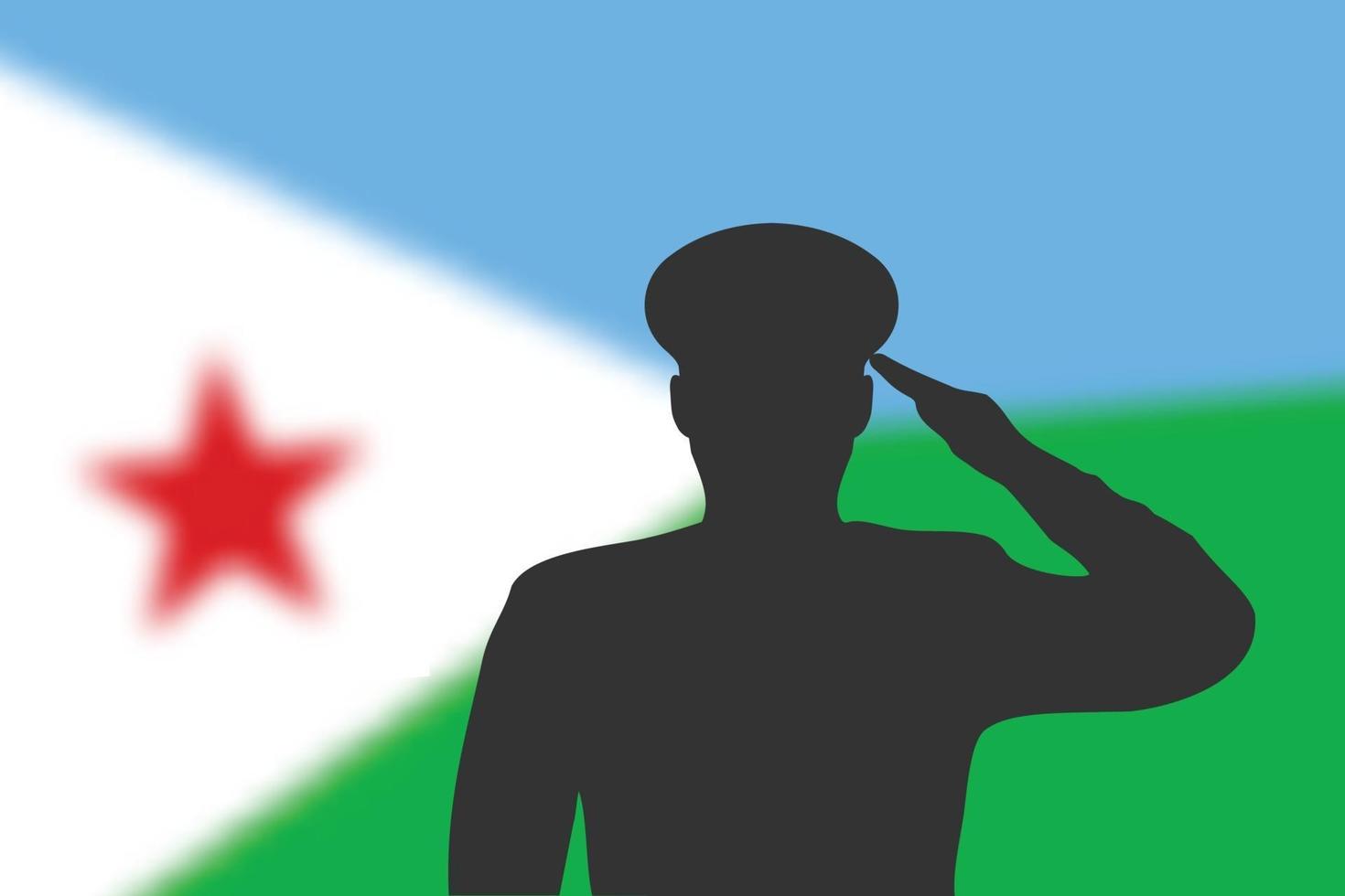 silueta de soldadura sobre fondo borroso con la bandera de djibouti. vector