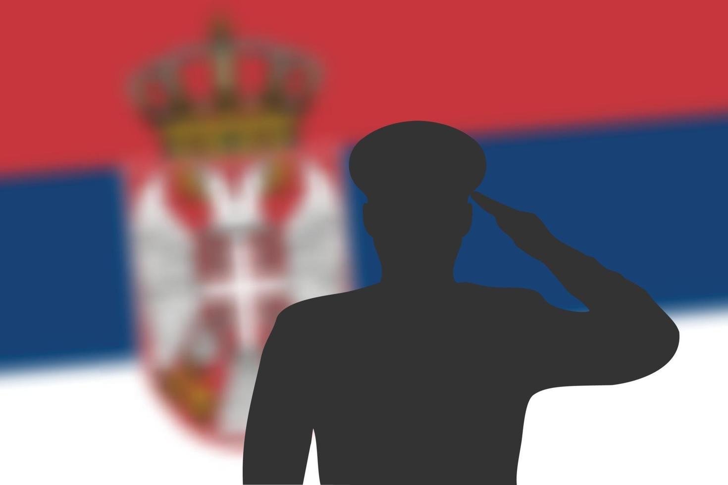 silueta de soldadura sobre fondo borroso con la bandera de serbia. vector