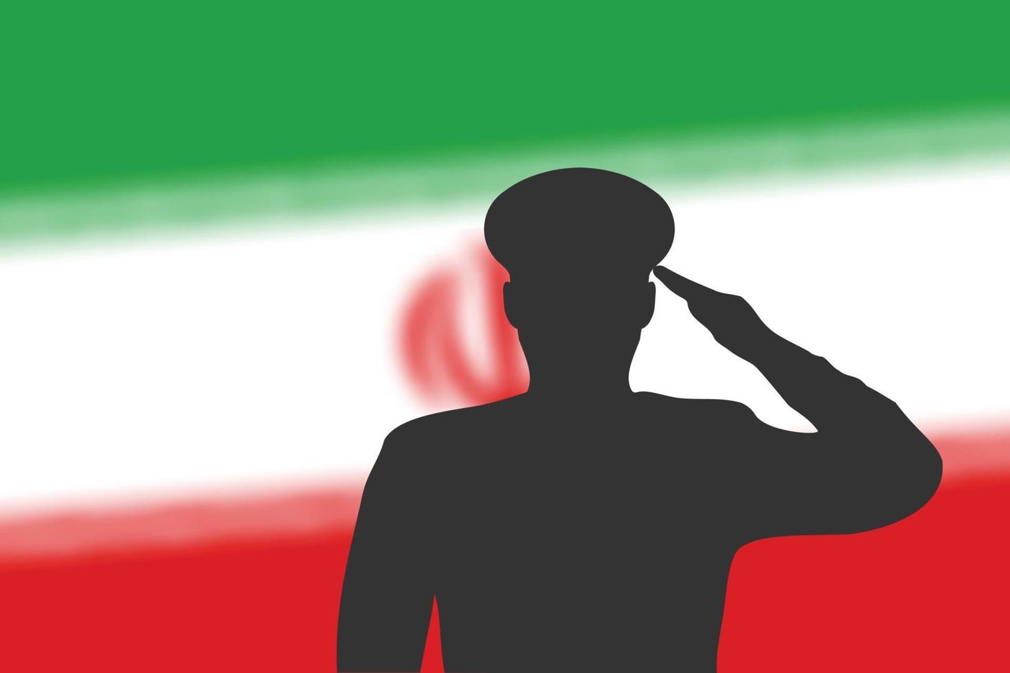 Solder silhouette on blur background with Iran flag. vector