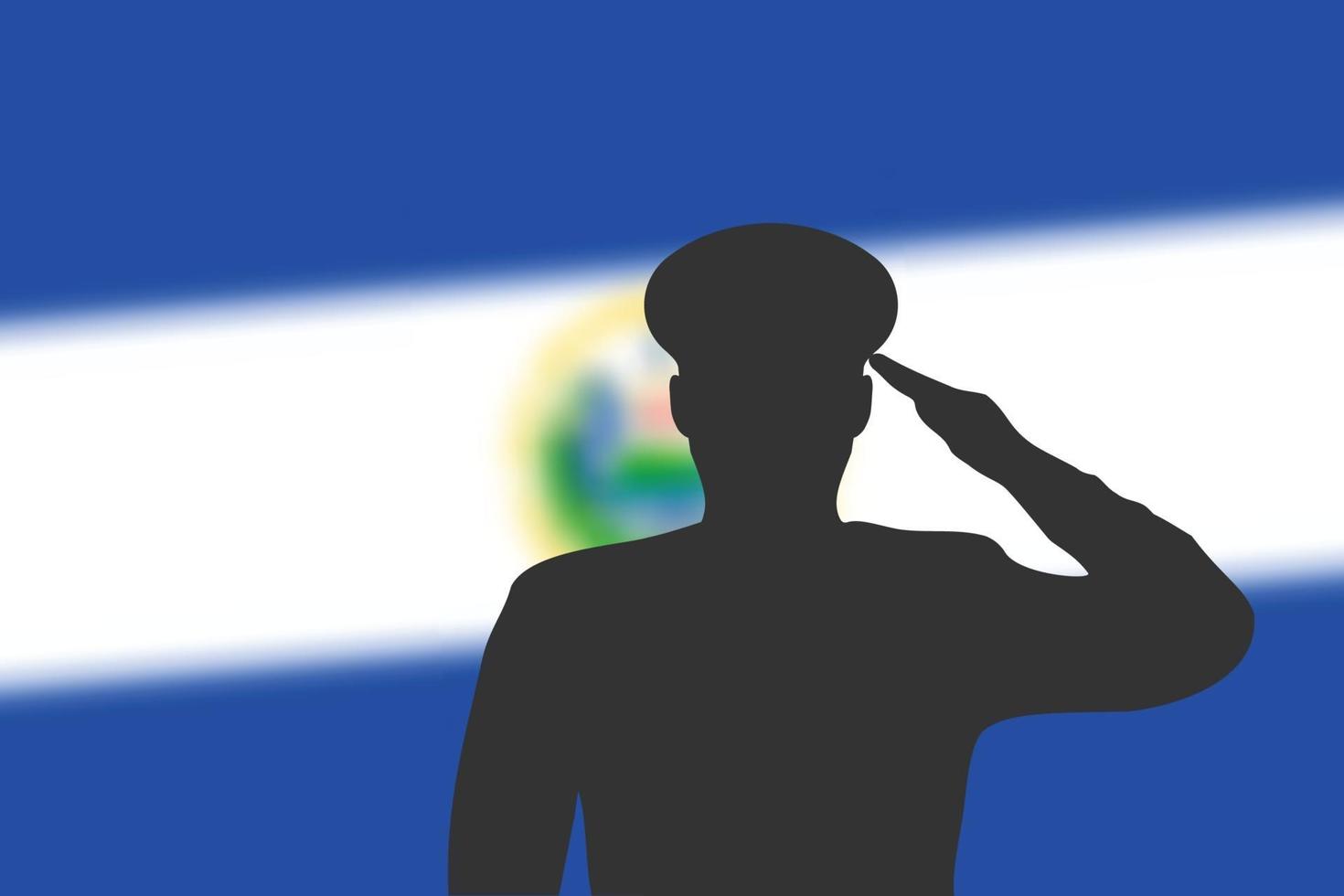 Solder silhouette on blur background with El Salvador flag. vector
