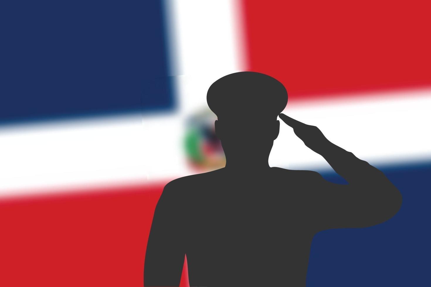 Solder silhouette on blur background with Dominican Republic flag. vector