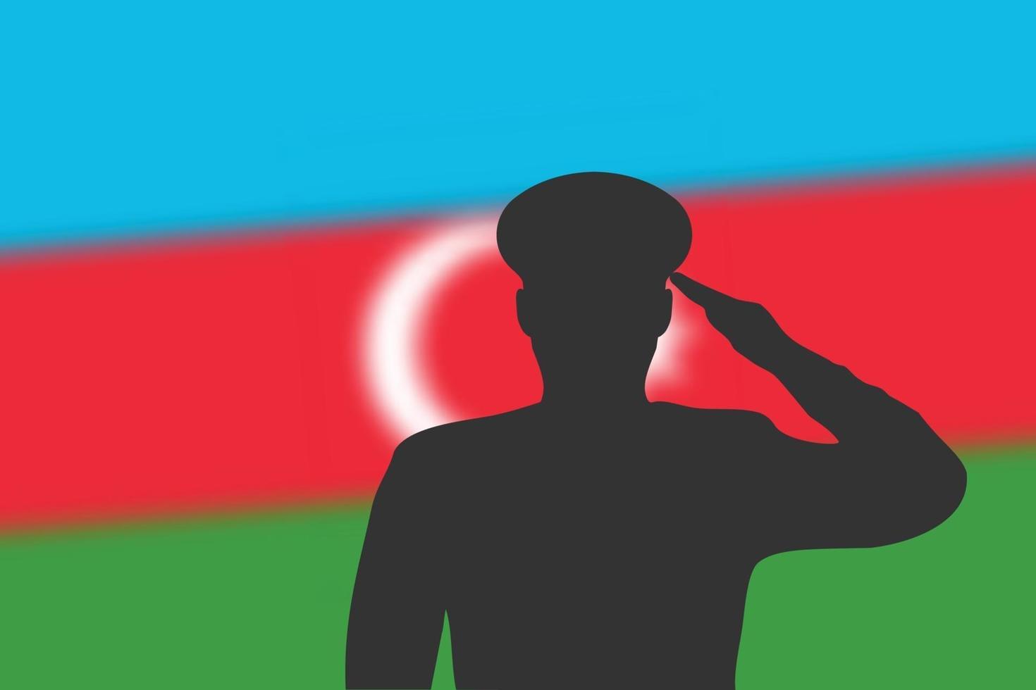 Solder silhouette on blur background with Azerbaijan flag. vector