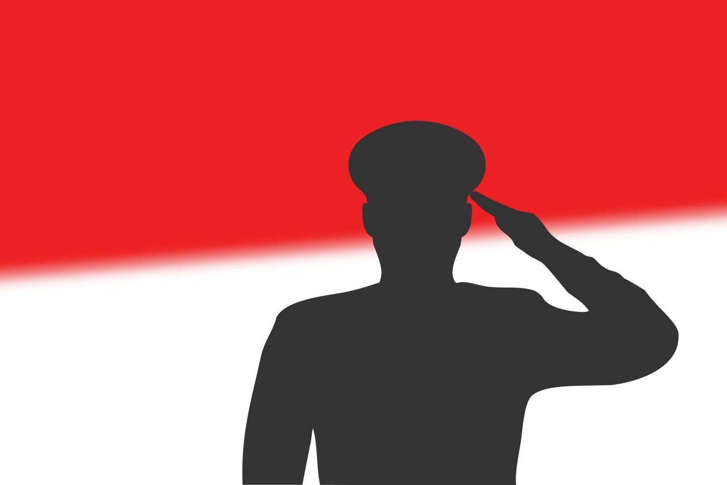 Solder silhouette on blur background with Indonesia flag. vector