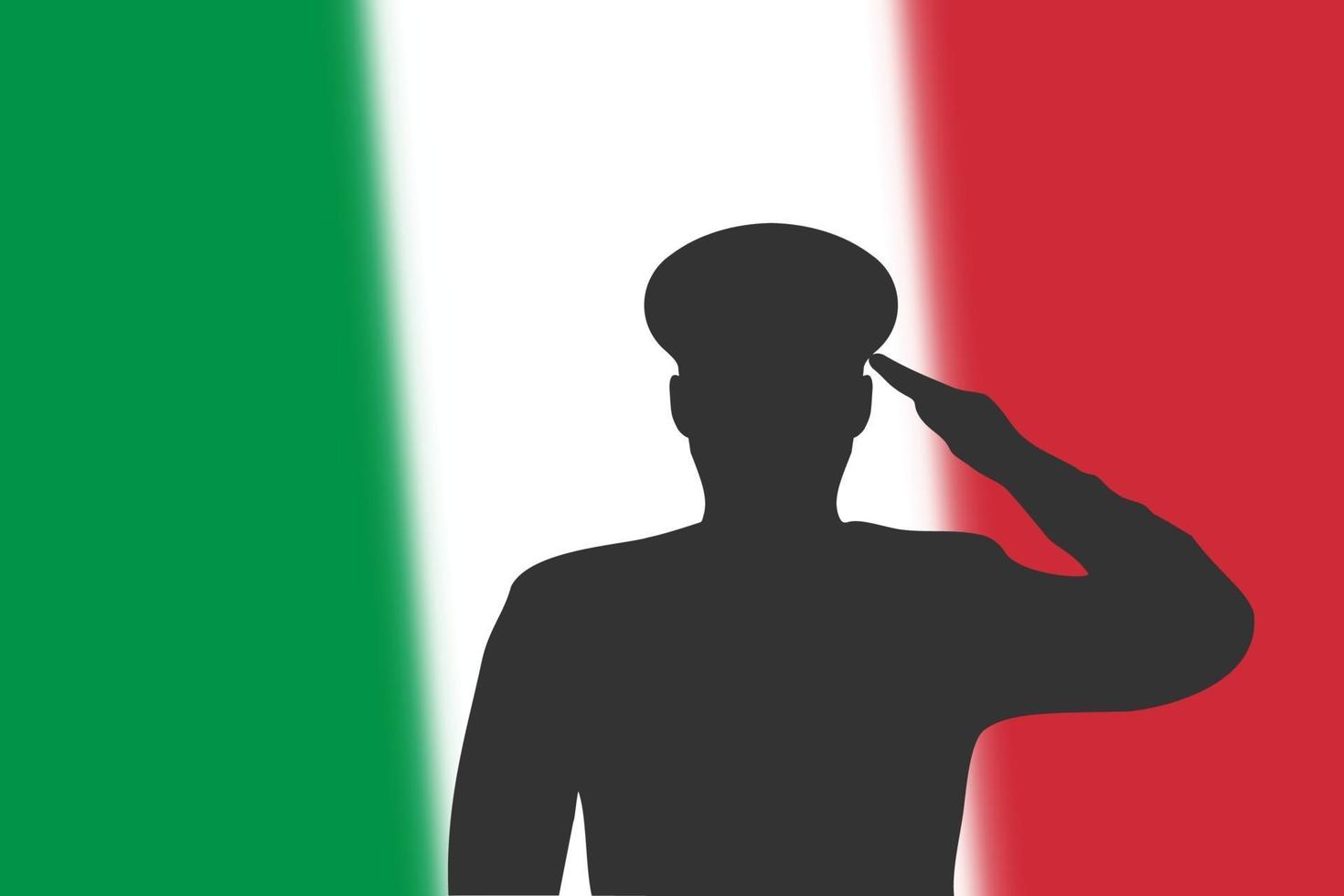 Solder silhouette on blur background with Italy flag. vector
