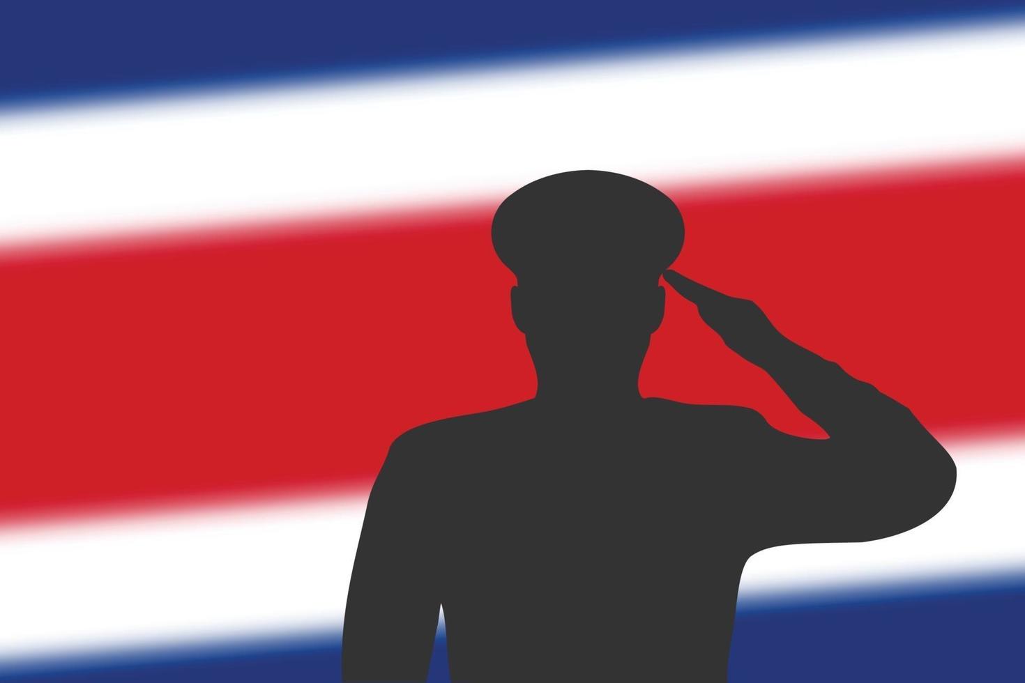 Solder silhouette on blur background with Costa Rica flag. vector