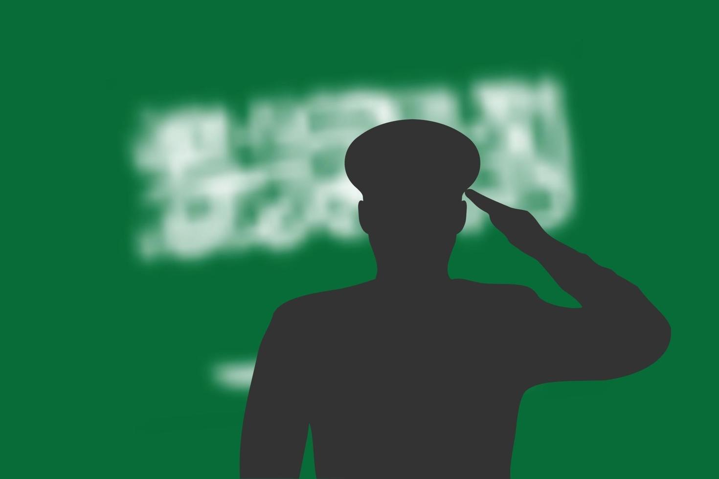Solder silhouette on blur background with Saudi Arabia flag. vector