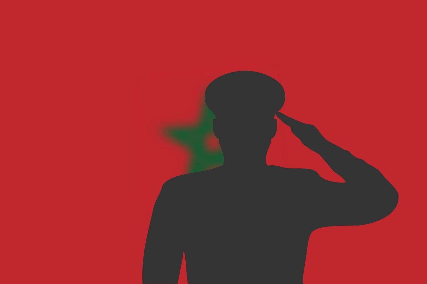 Solder silhouette on blur background with Morocco flag. vector