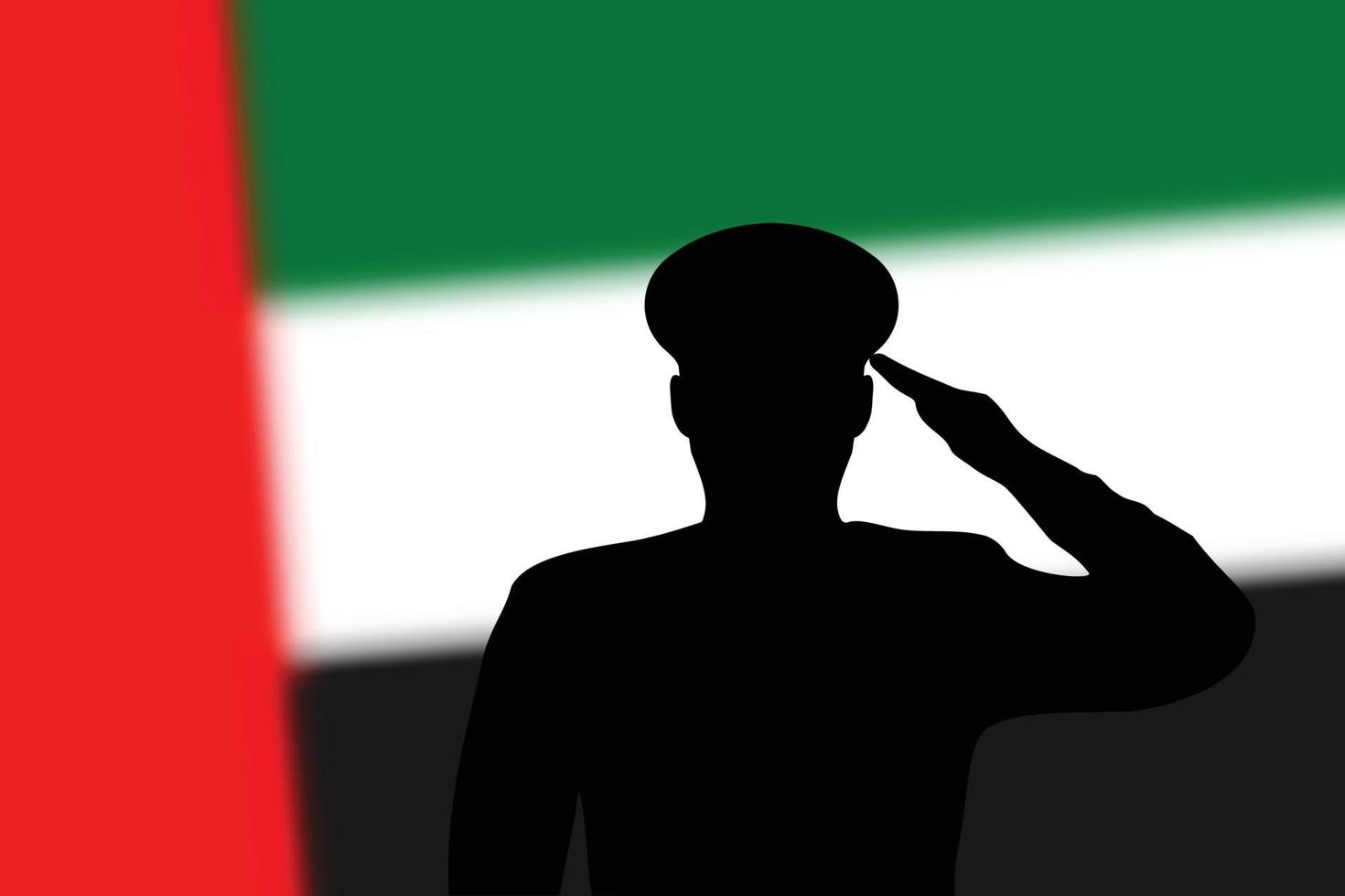 Solder silhouette on blur background with United Arab Emirates flag. vector