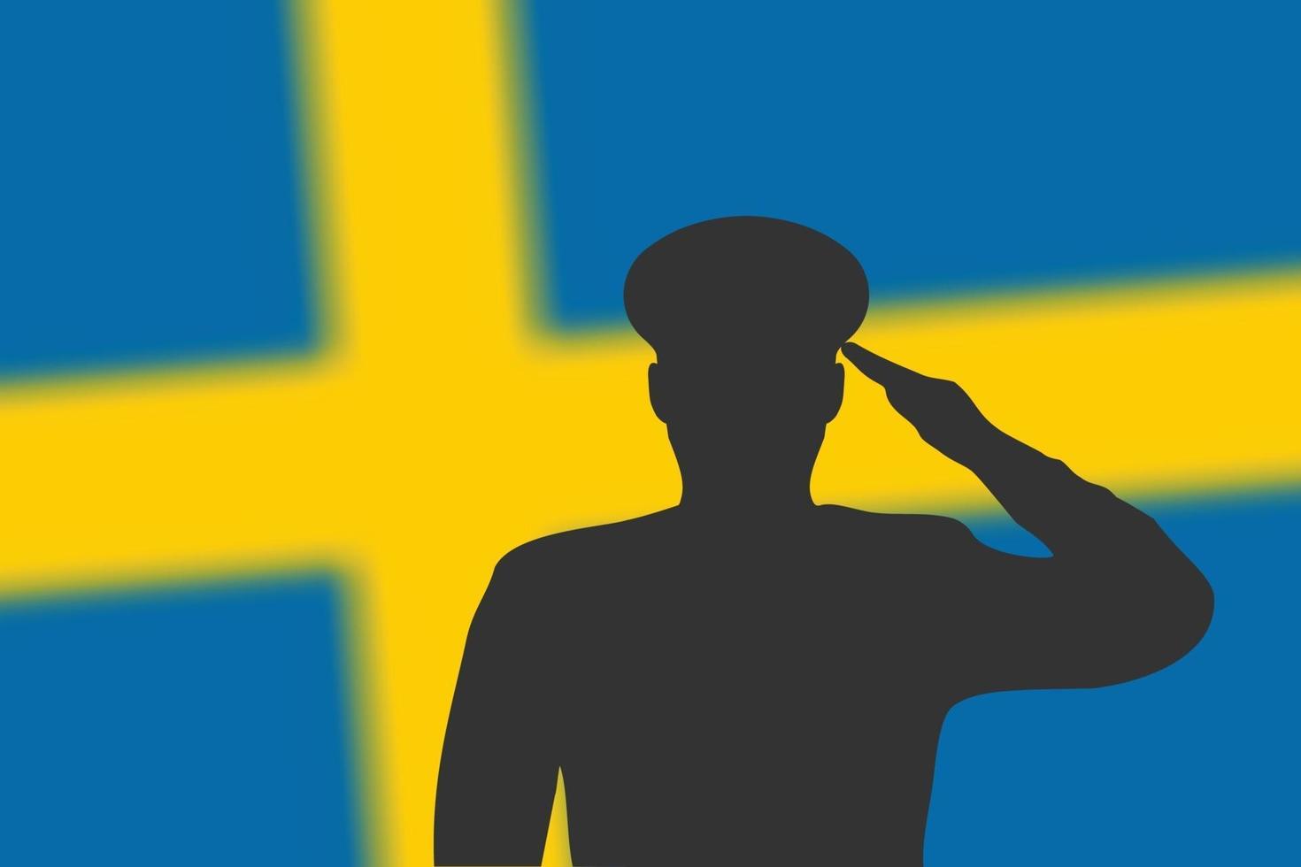 Solder silhouette on blur background with Sweden flag. vector