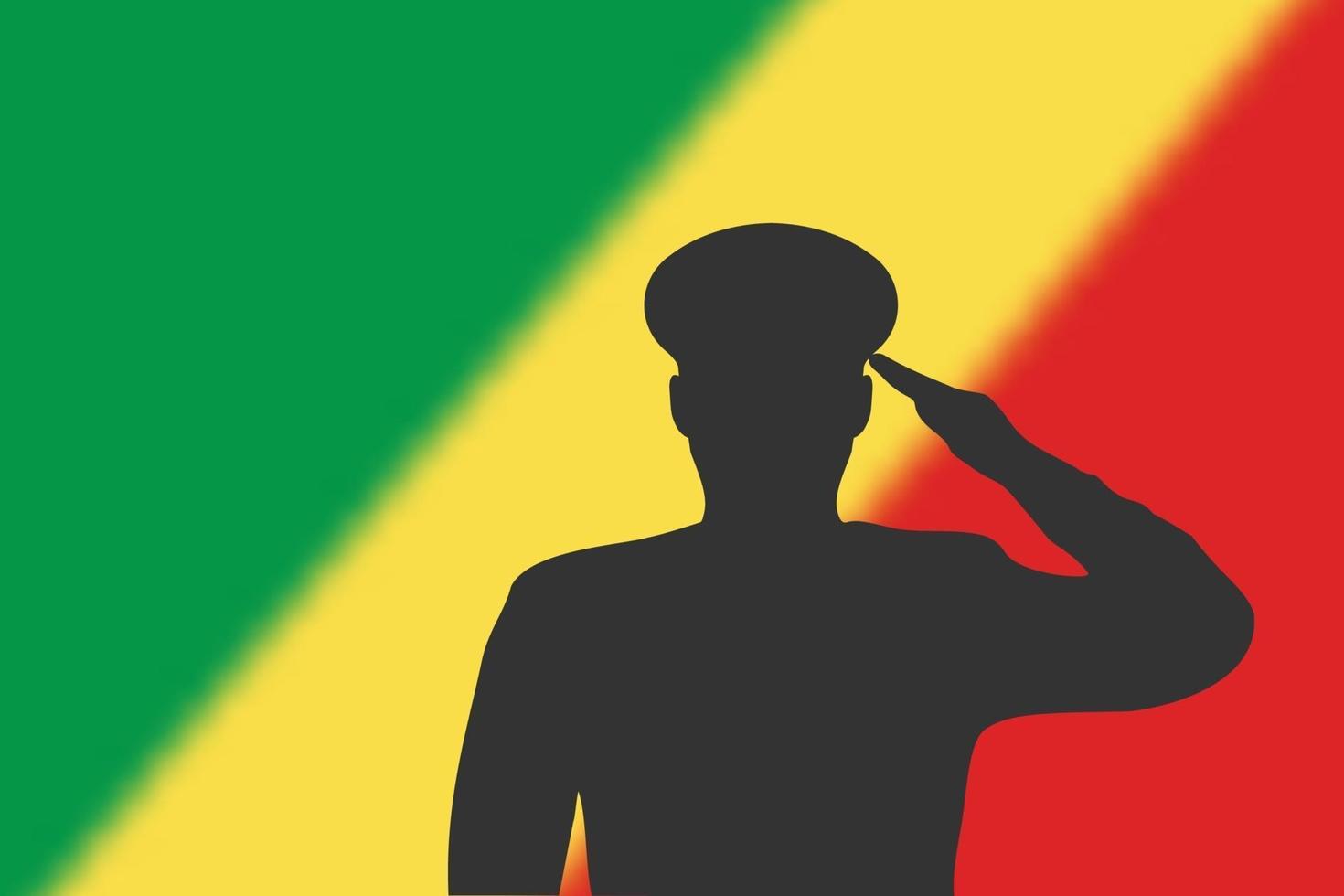 Solder silhouette on blur background with Congo flag. vector