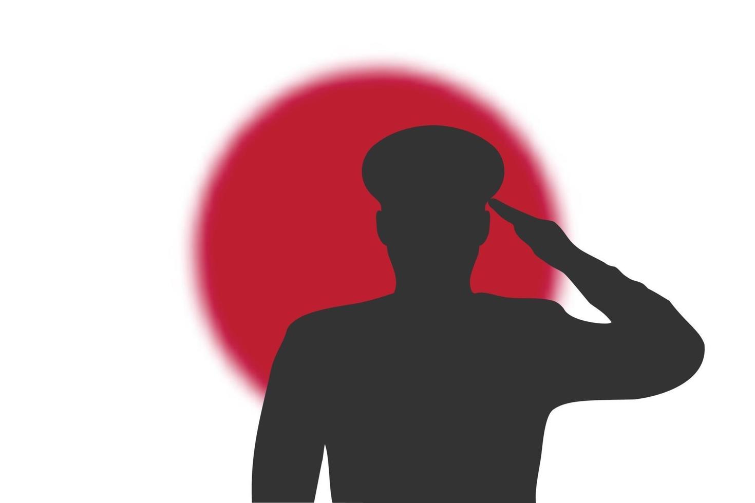 Solder silhouette on blur background with Japan flag. vector