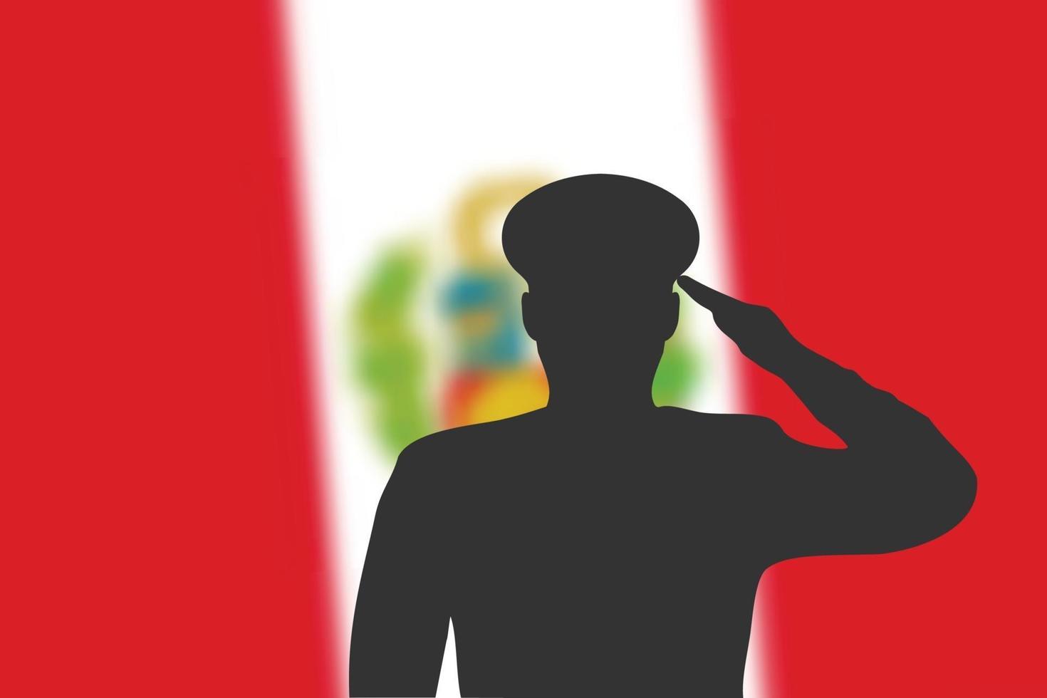 silueta de soldadura sobre fondo borroso con la bandera de perú. vector