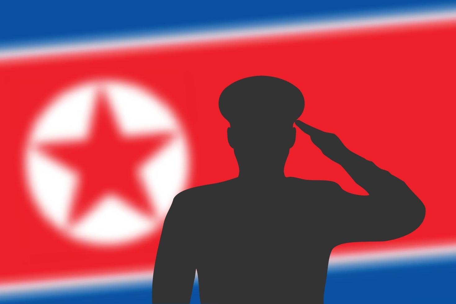 silueta de soldadura sobre fondo borroso con la bandera de corea del norte. vector