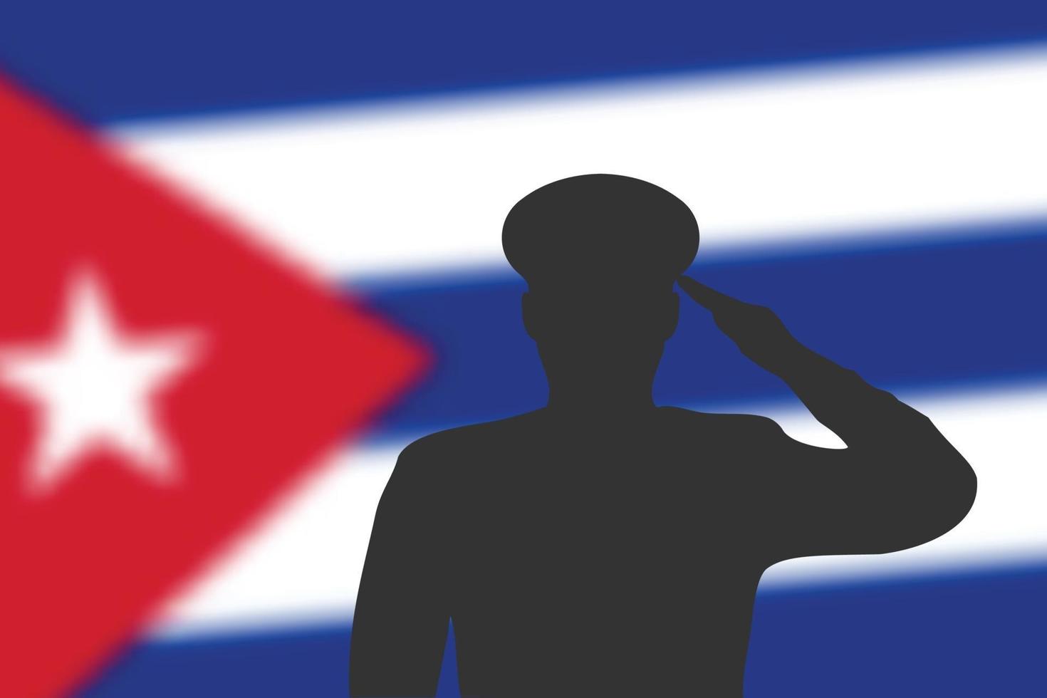 silueta de soldadura sobre fondo borroso con la bandera de cuba. vector