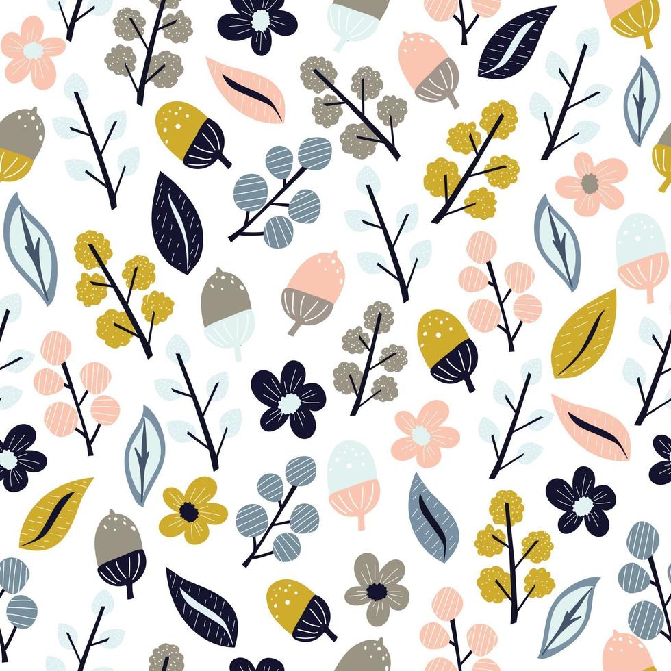 Cute autumn flower and leaf seamless pattern vector