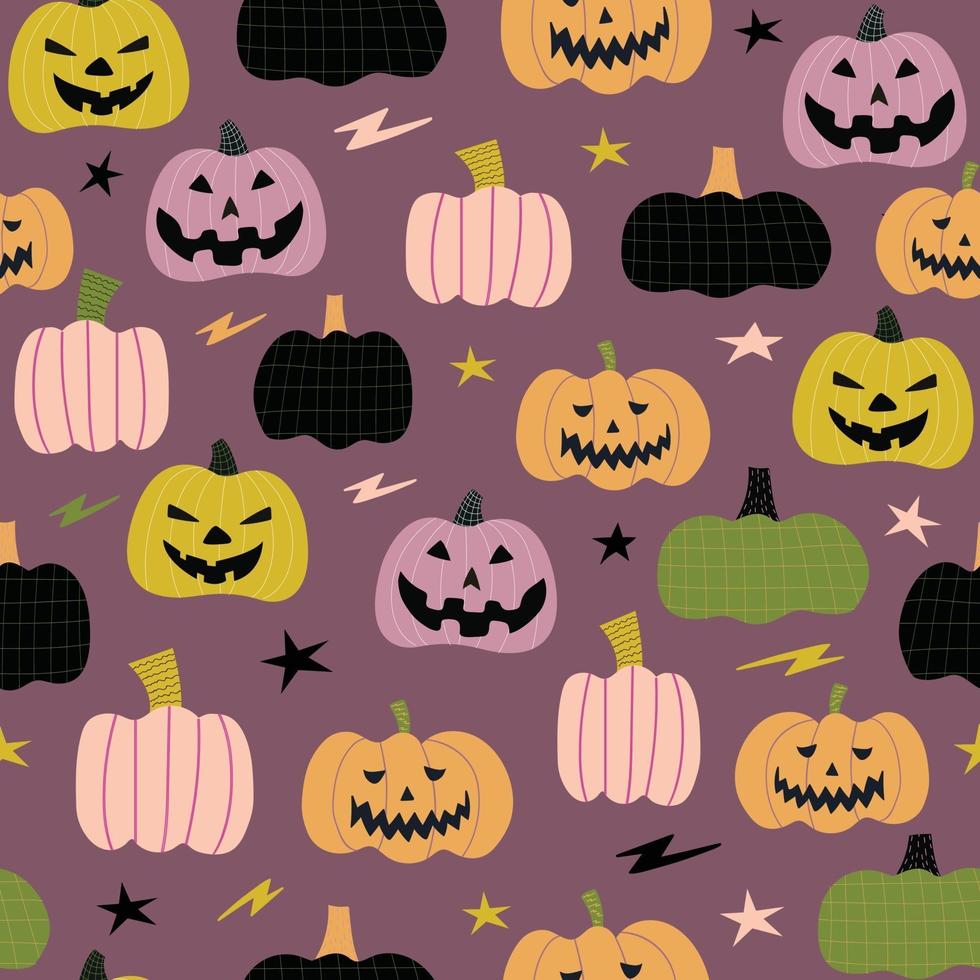 seamless pattern cute pumpkin with ornament cartoon vector
