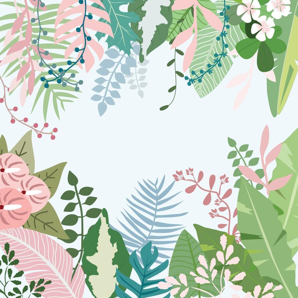 Sweet botanical tropical flower and leaf frame vector