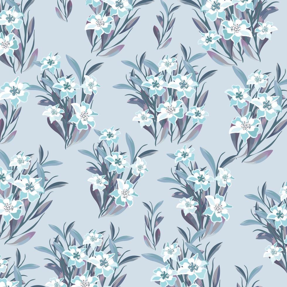 Beautiful white and blue blossom with leaf pattern. vector