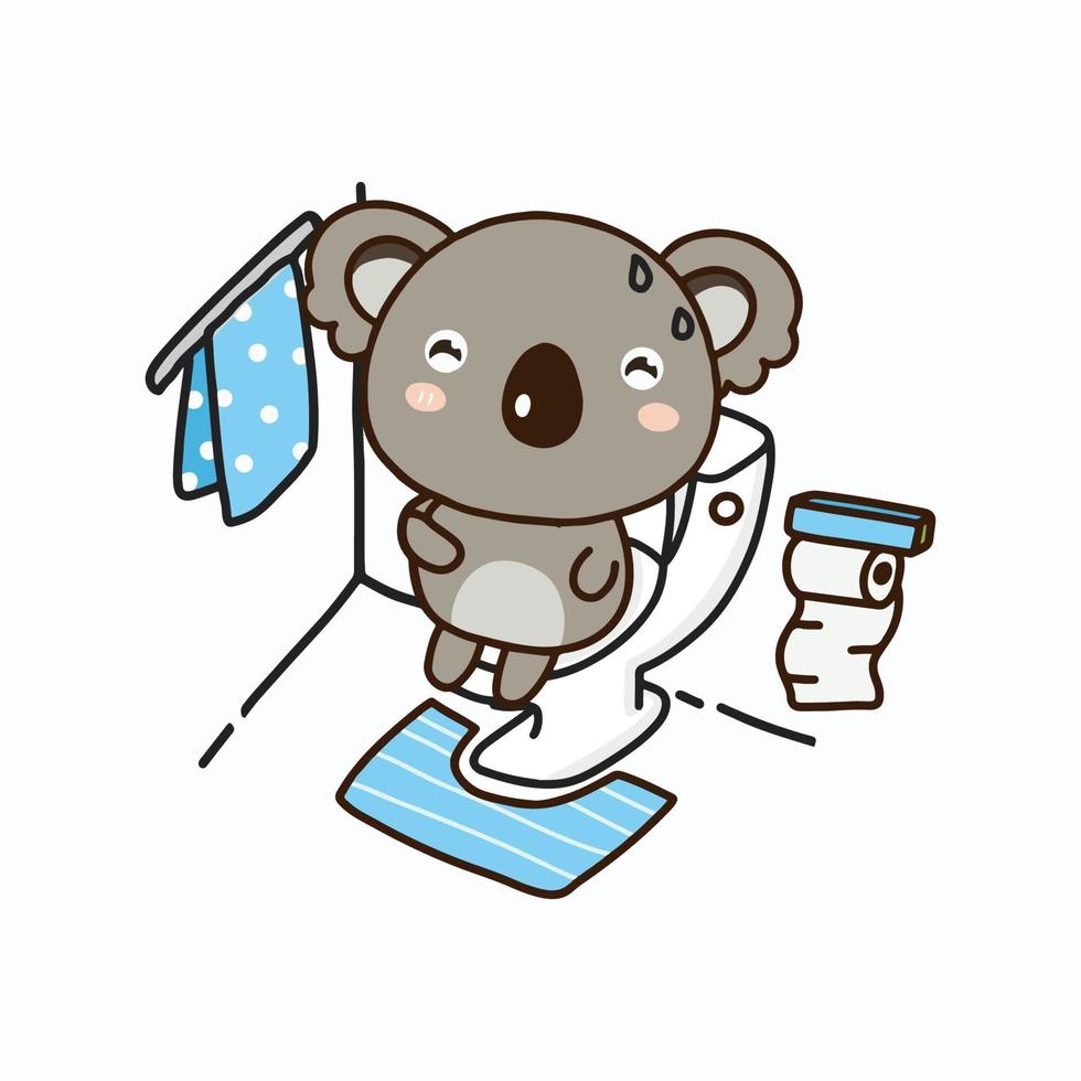lindo koala haciendo caca en el inodoro. personaje de dibujos animados lindo. vector