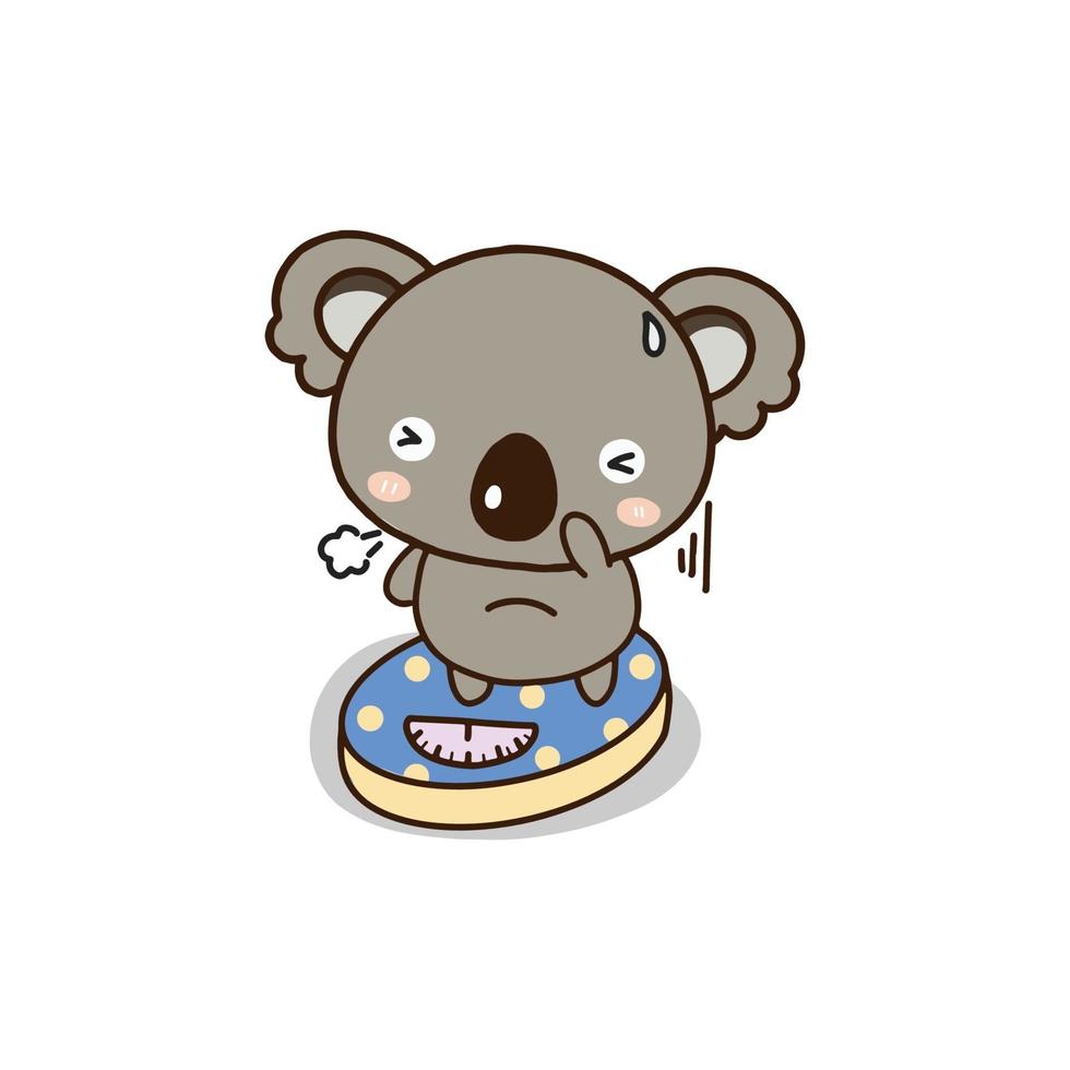 lindo koala pesado en la balanza. personaje de dibujos animados lindo. vector