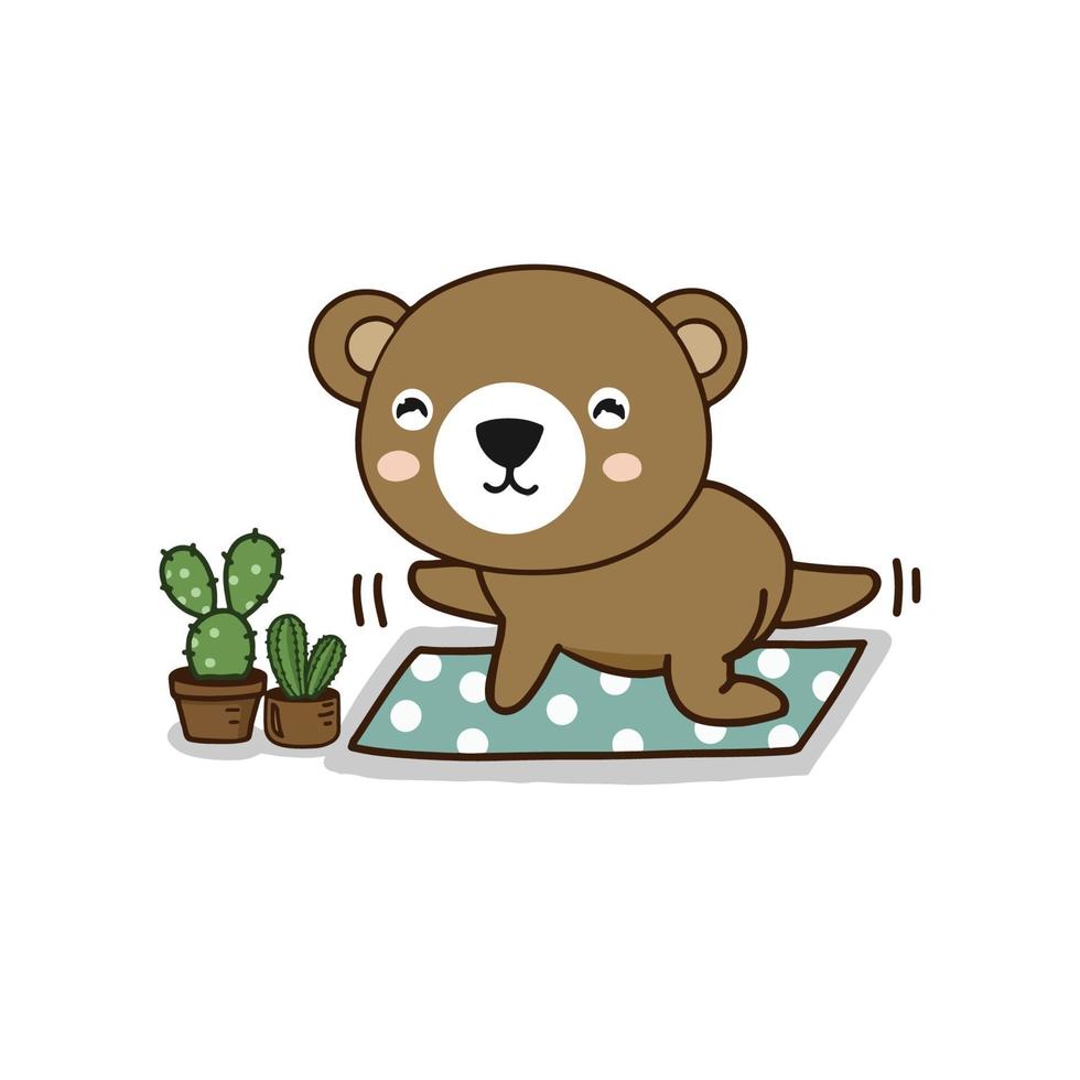 lindo oso meditando con yoga.Personaje de dibujos animados lindo. vector