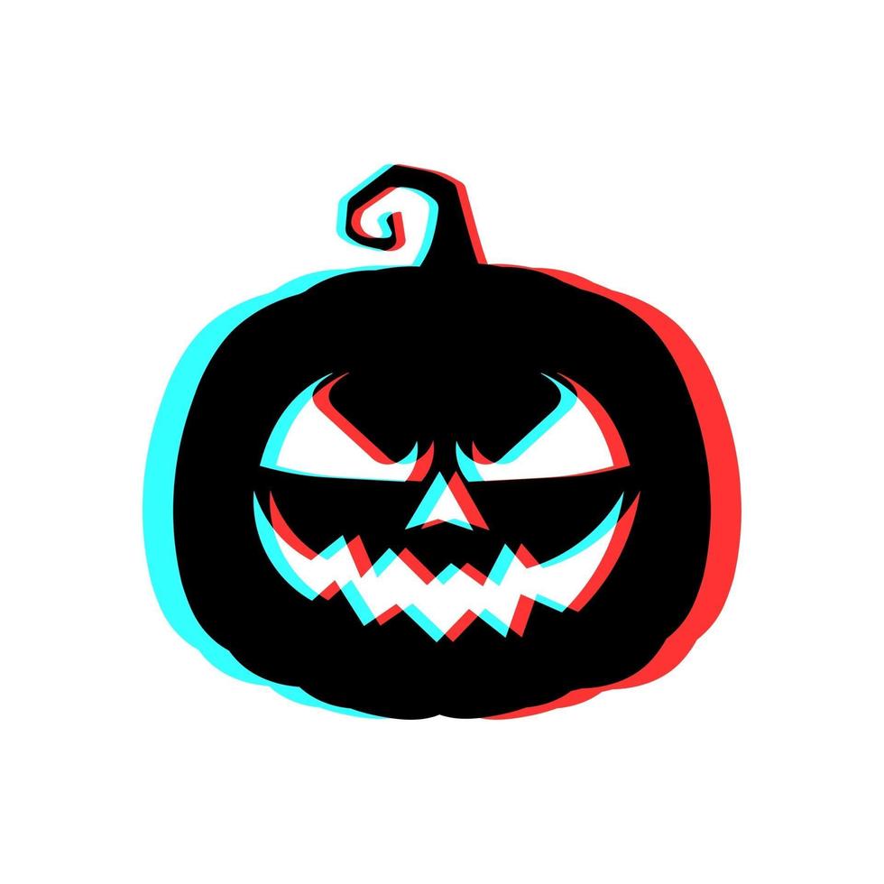 calabaza de halloween aterradora con efecto 3d y colores azul y rojo vector