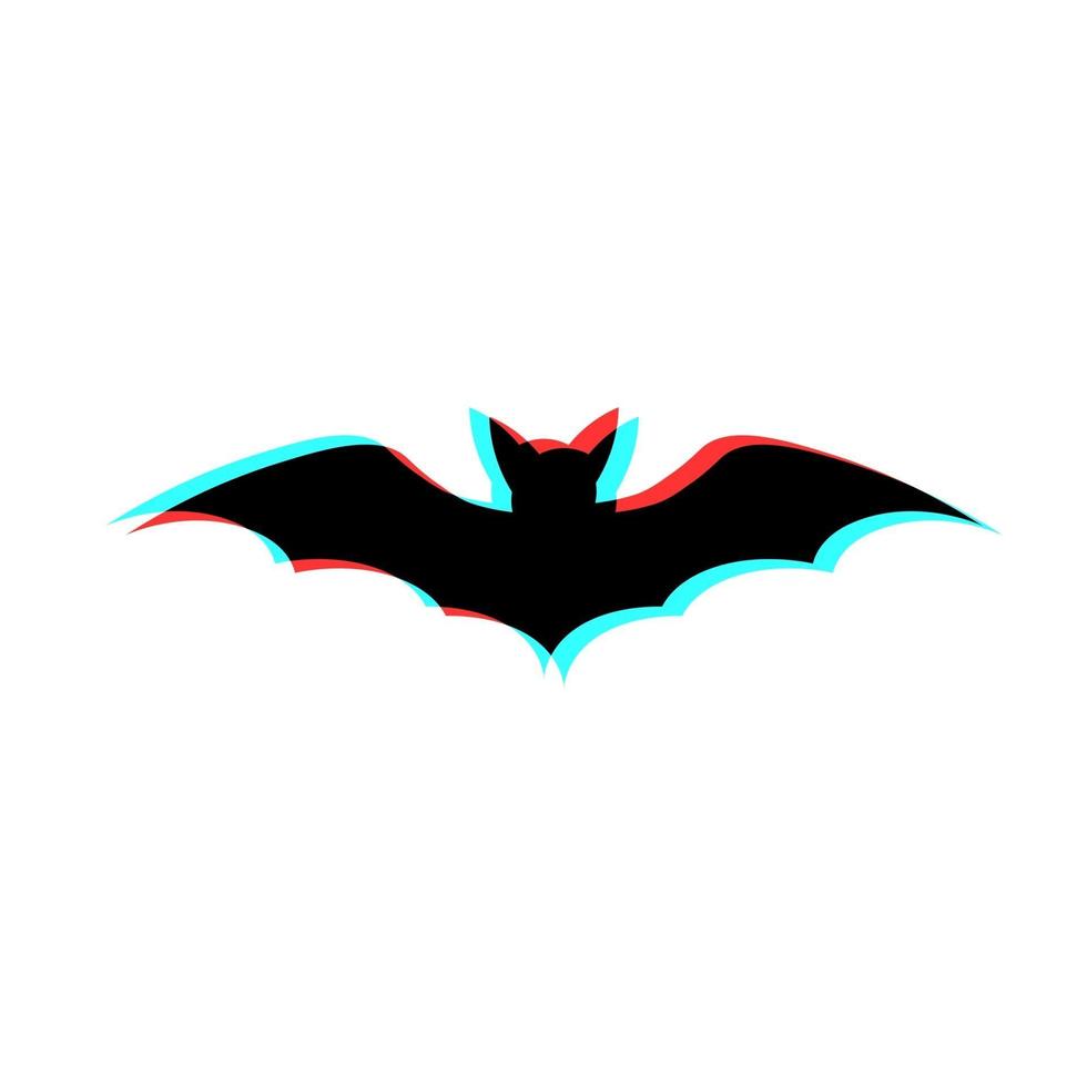 Ilustración simple de murciélago con efecto 3d y colores azul y rojo. vector