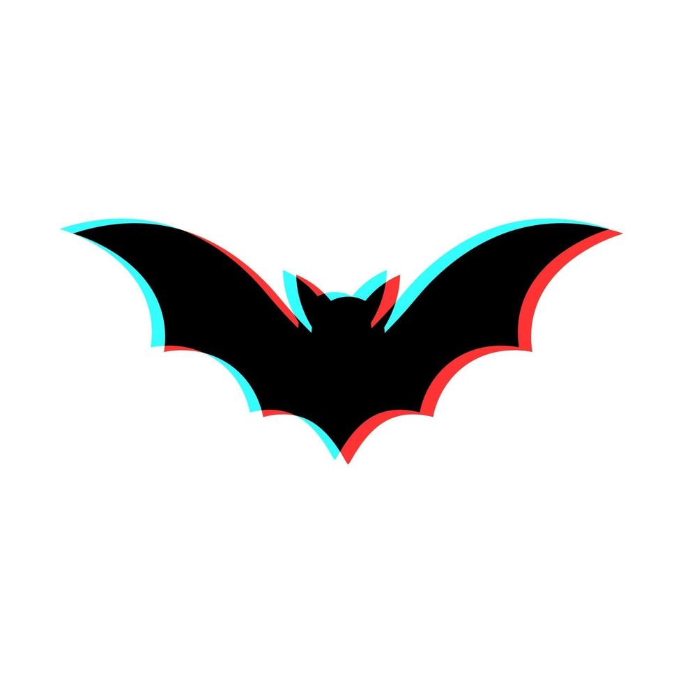 Ilustración simple de murciélago con efecto 3d y colores azul y rojo. vector