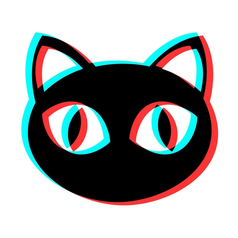 Ilustración simple de cara de gato con efecto 3d y colores azul y rojo. vector