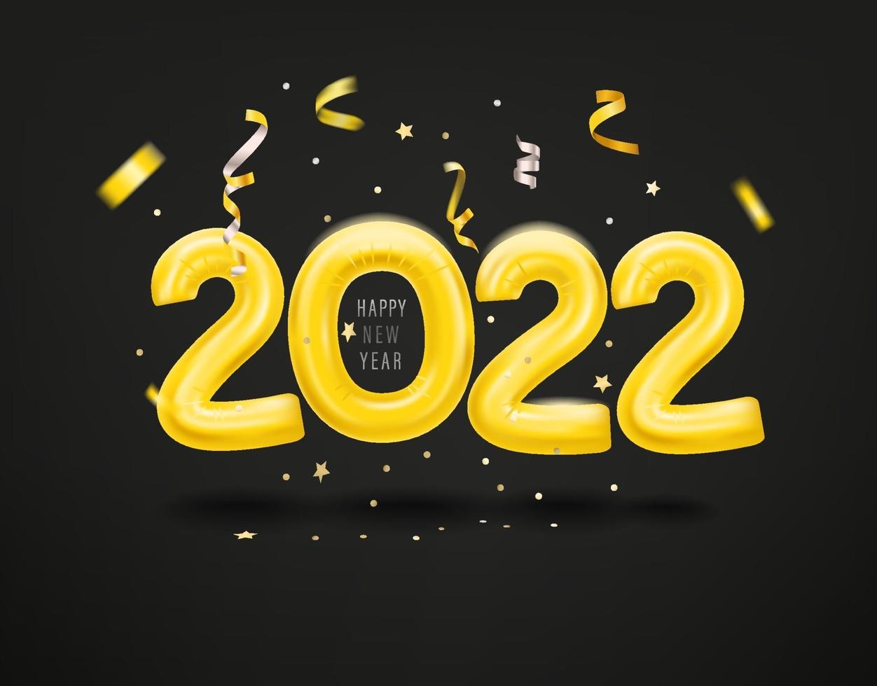 feliz año nuevo 2022 tarjeta con globos de aire vector