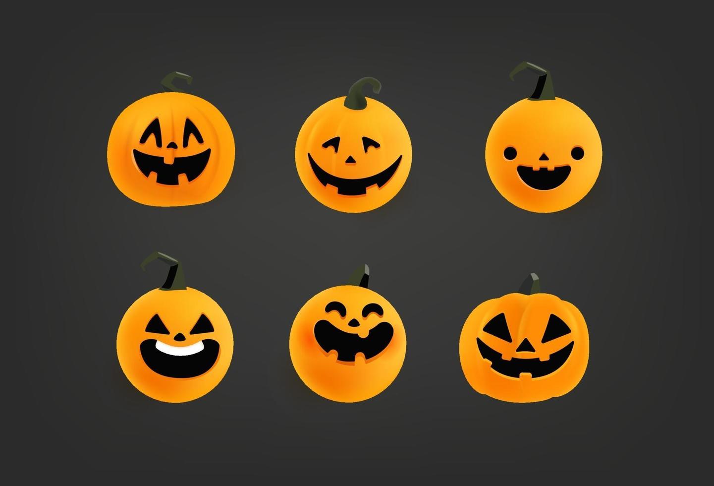 Cute 3d pumpkins cartoon characters vector set