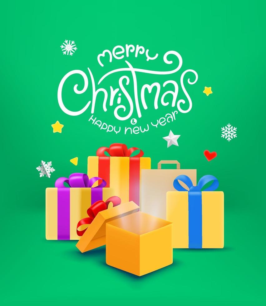 feliz navidad tarjeta de felicitación con cajas de regalo vector