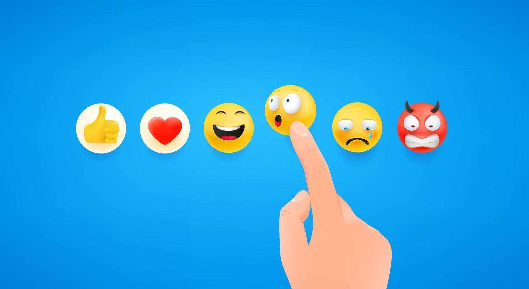 Finger pressing emoji reaction in social media. vector