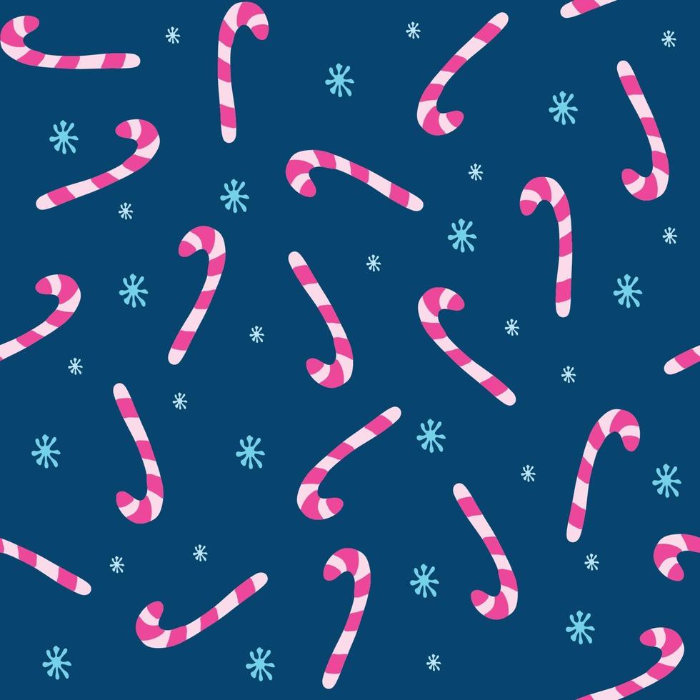 Vector seamless pattern with candy canes, snowflakes