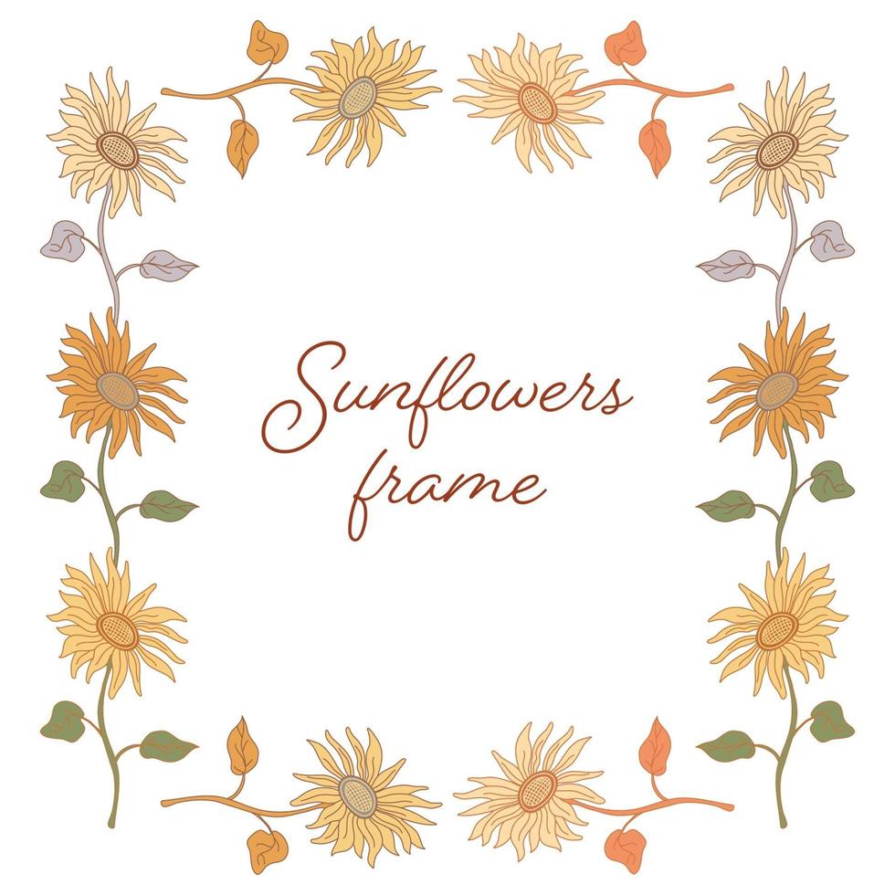 Sunflowers color doodle frame vector