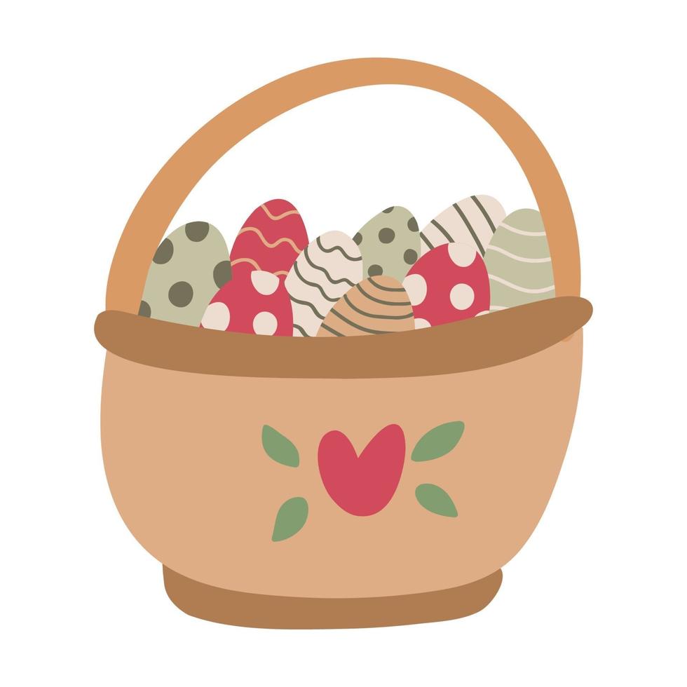 Easter basket full of colorful eggs vector