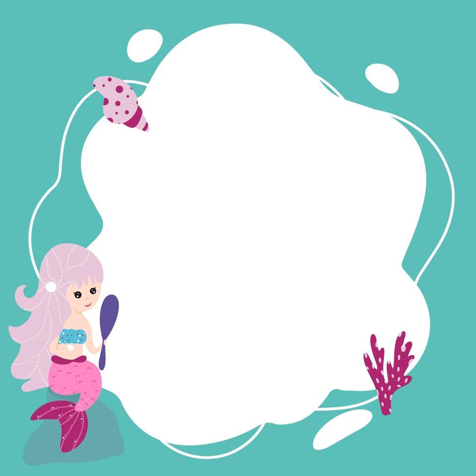 Little mermaids. Vector frame in the form of spot in cartoon style.