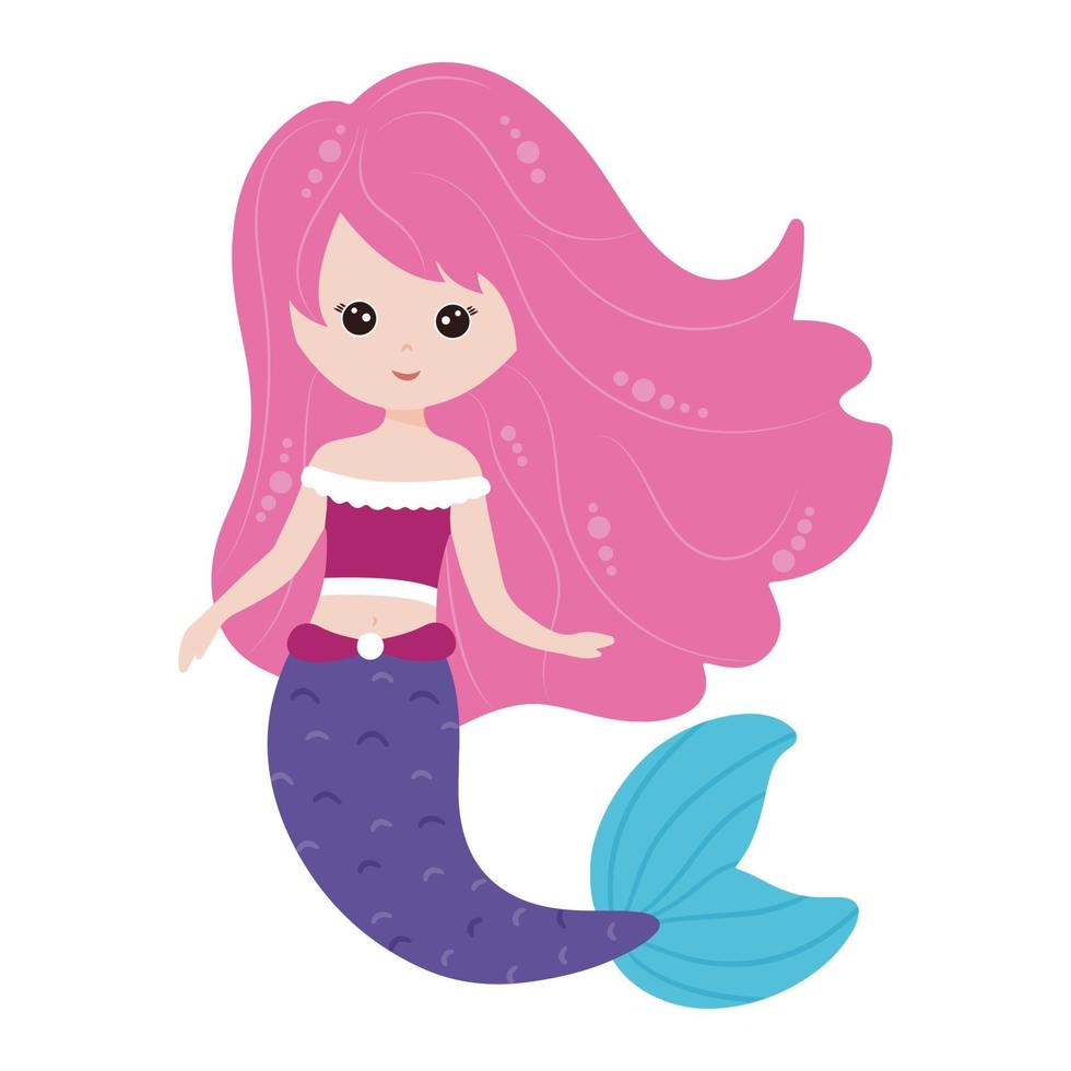 Cute mermaid with beautiful hair. Vector, cartoon style. vector