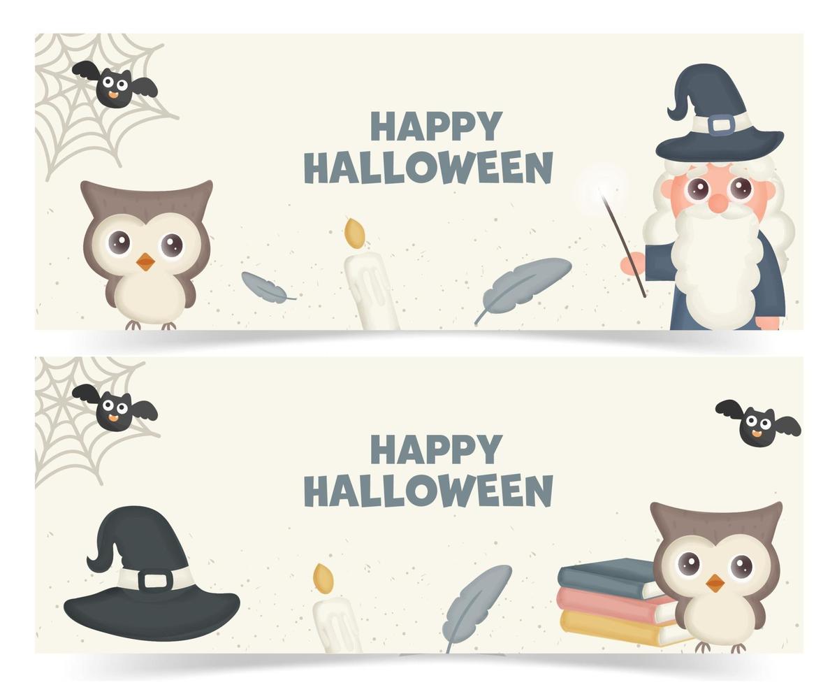 set of halloween banners with wizard. vector