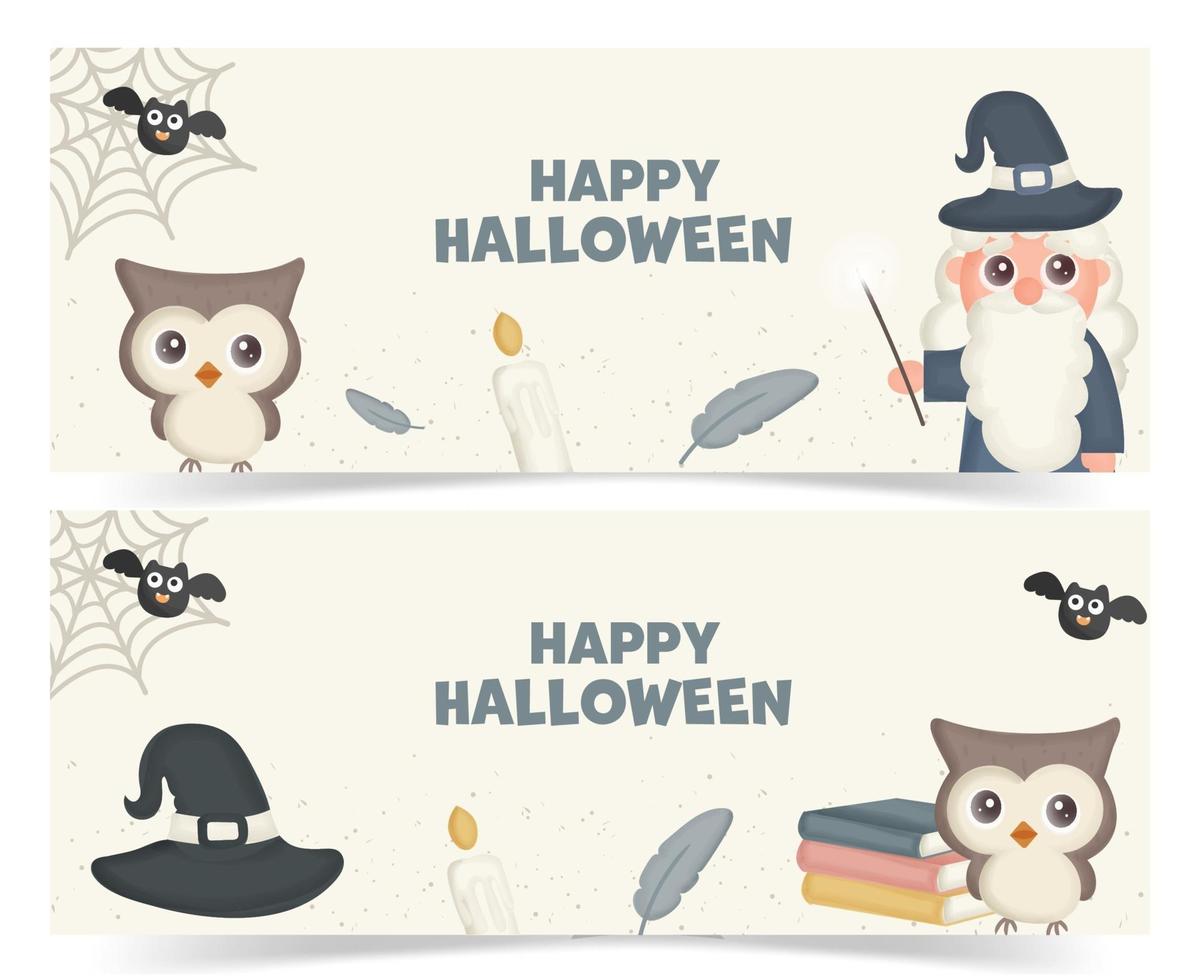 conjunto de pancartas de halloween con asistente. vector