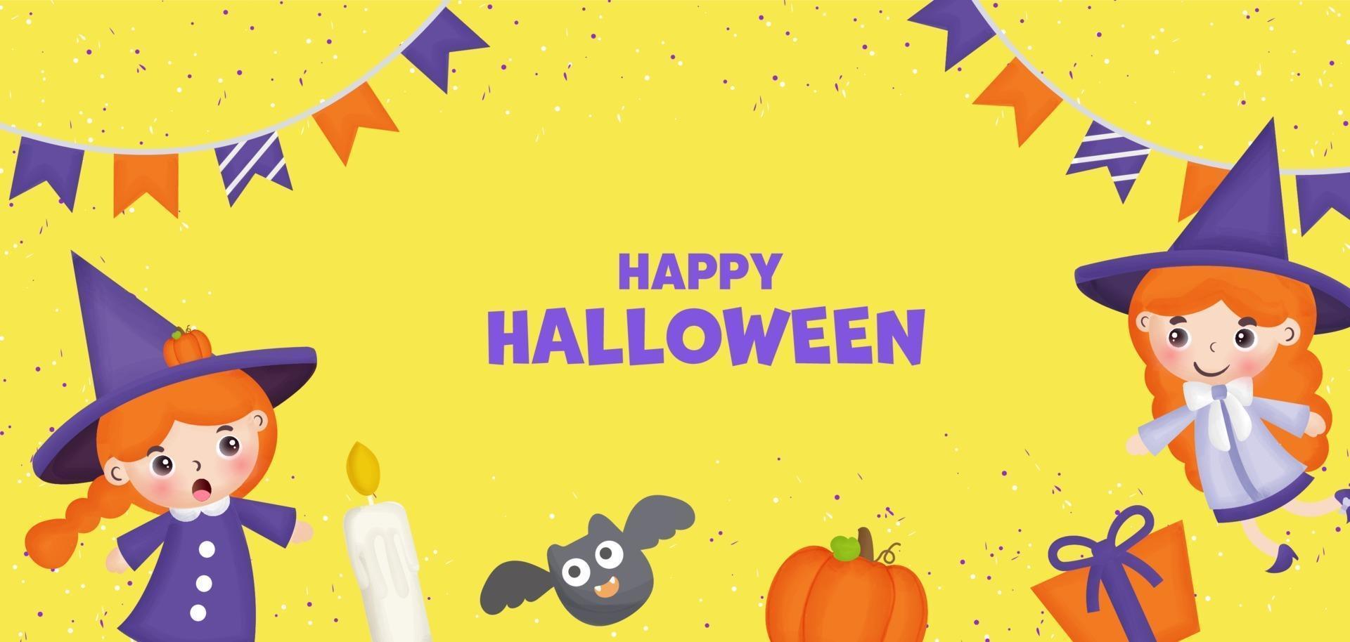 Happy Halloween banner with cute  witch and element. vector