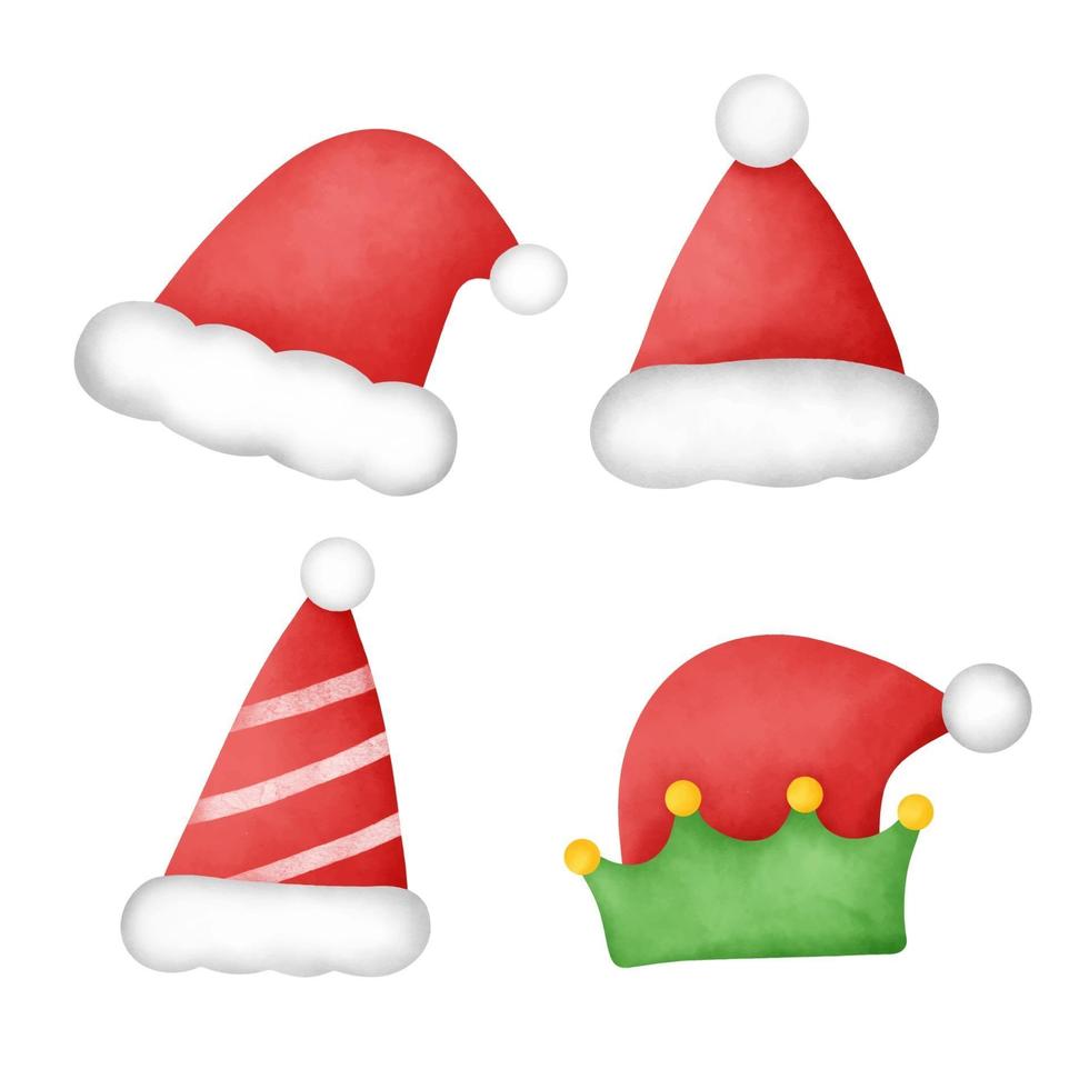 Hand drawn watercolor christmas hat set. vector