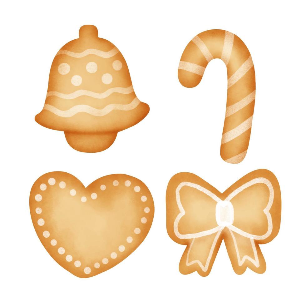 Hand drawn watercolor gingerbread set. vector